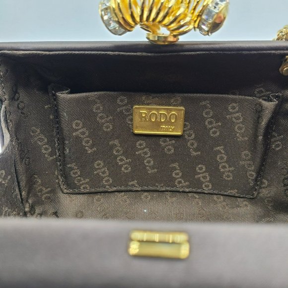RODO Swarovski Italy Satin Handbag Clutch Purse Shoulder Evening Bag - Picture 2 of 12